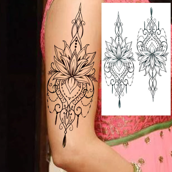 Realistic Waterproof Henna - Lotus Mandala Temporary Tattoo Stickers