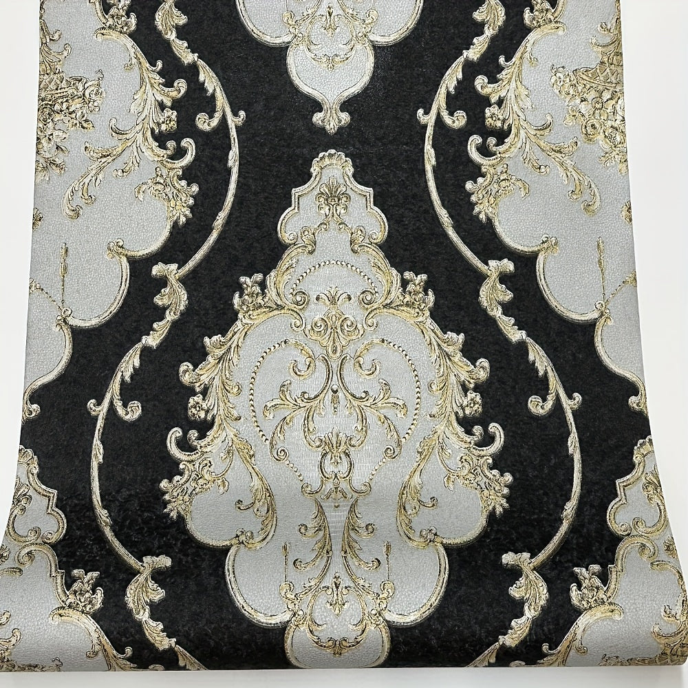 Floral Damask Vinyl Wallpaper Roll - Washable Non-Adhesive Wall Covering