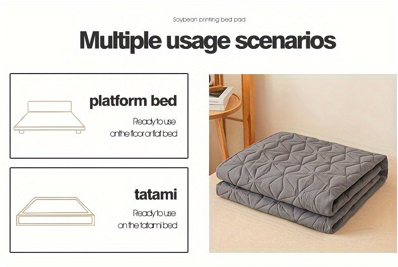 1pc Waterproof Mattress Pad Set, Dust & Stain Resistant, Soft Comfortable Bedding, Machine Washable, Polyester 100%, Polyurethane 100%, Woven, Active Printing, Ultrasonic Embossed, <3cm Thick, 80-85g Fabric Weight