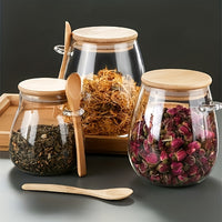 Jar + Spoon 2pcs Set: Sealed Glass Storage Jar with Spoon - Perfect for Coffee, Sugar, Tea, Salt, Candy and Spices | Ideal Kitchen Organizer for Home, Restaurant and Food Truck