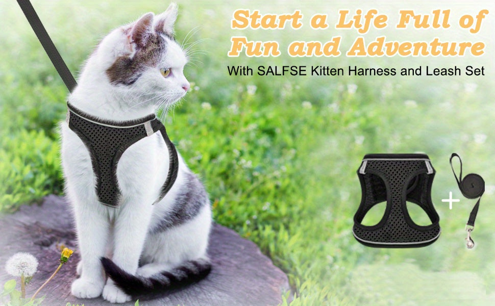 Escape-Proof Cat Harness & Leash Set - Reflective Soft Mesh Vest