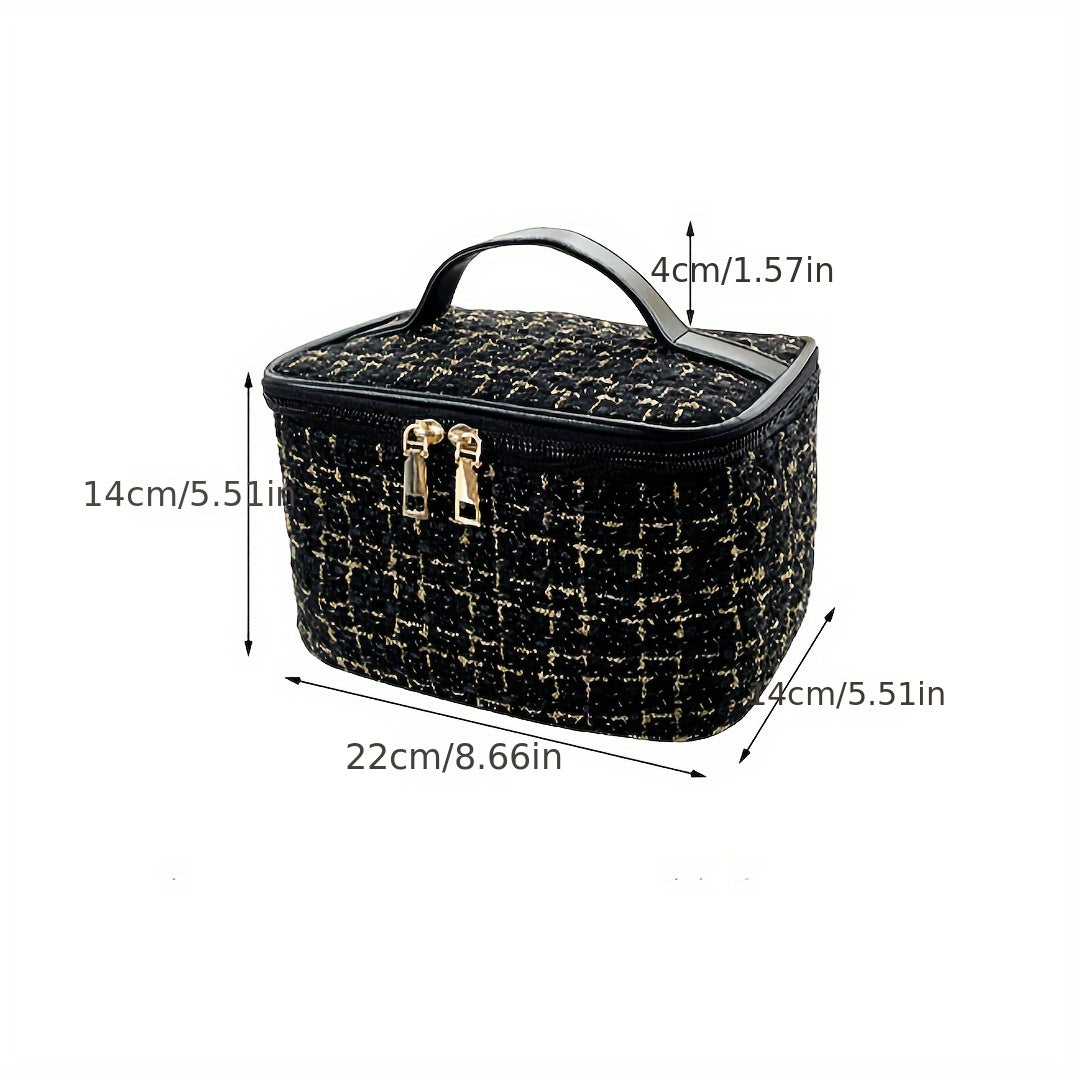 Elegant Plaid Cosmetic Bag - Large Capacity, Multi-Functional Travel Organizer