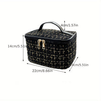 Elegant Plaid Cosmetic Bag - Large Capacity, Multi-Functional Travel Organizer