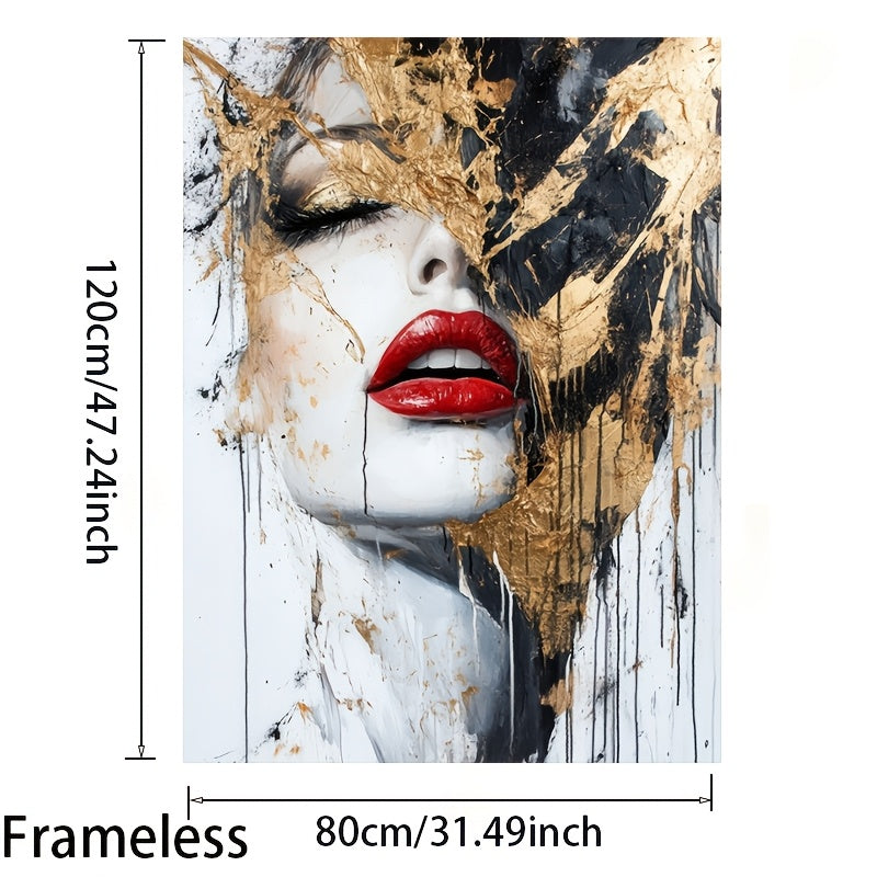 Large Modern Golden Abstract Portrait Canvas Wall Art