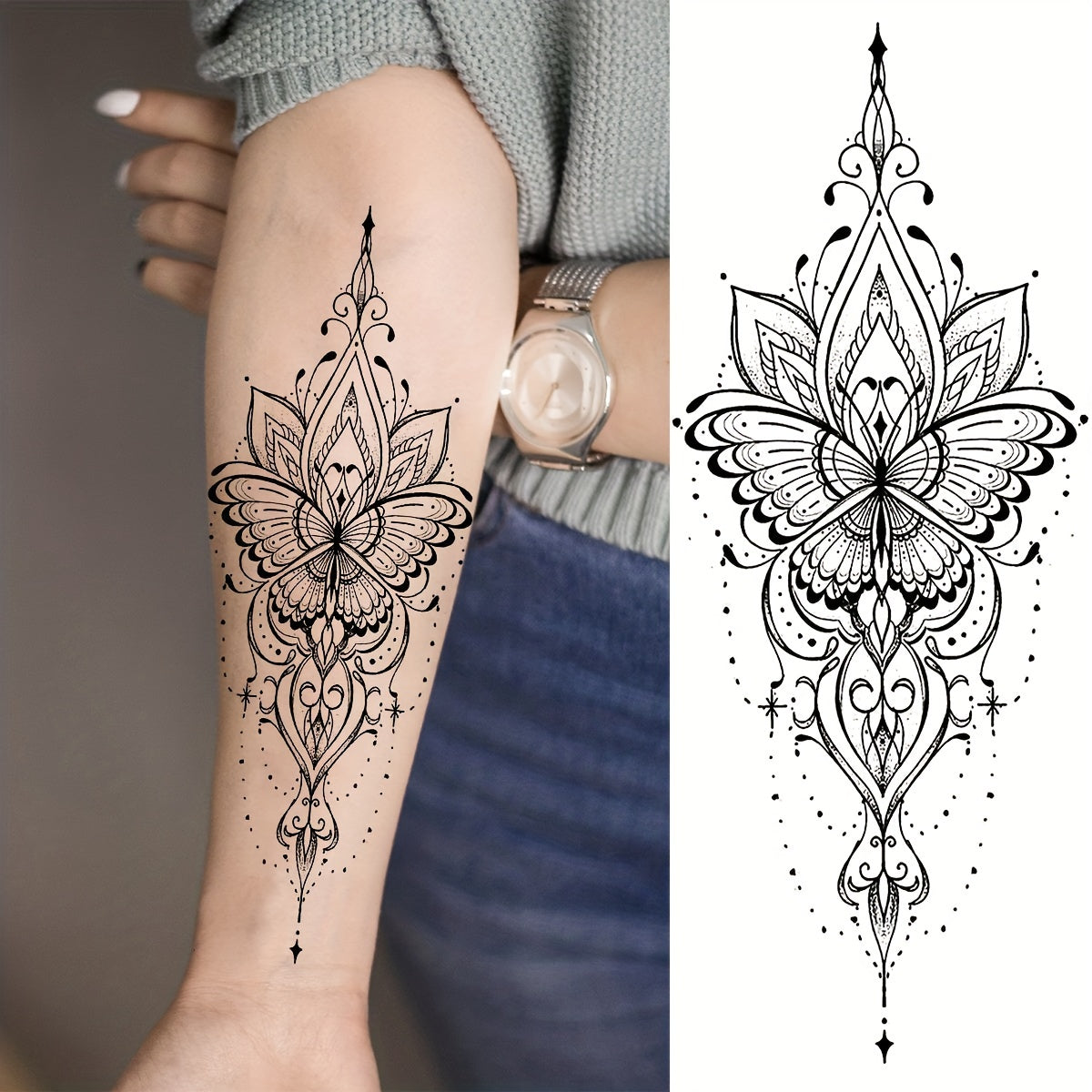 Black Henna Lotus Temporary Tattoos - Tribal Lace - 10 Sheets