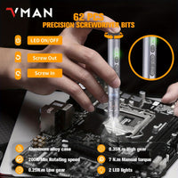 VMAN 138-in-1 Precision Electric Screwdriver Set, Handheld Chrome Vanadium Steel, Battery/USB Dual Power Mode, 230mAh Rechargeable Lithium Polymer Battery, ≤36V Operating Voltage for Mobile Phones, Cameras, Computers, Gamin