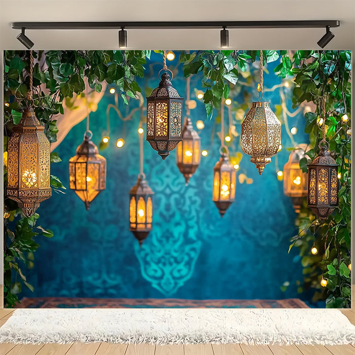 Moroccan Lanterns Polyester Backdrop Banner, 100% Polyester Fabric, No Electricity Required, Versatile Indoor & Outdoor Party Decoration, with Festive Moroccan Design for Photography, Photo Studio, Live Streaming, Ramadan Mub