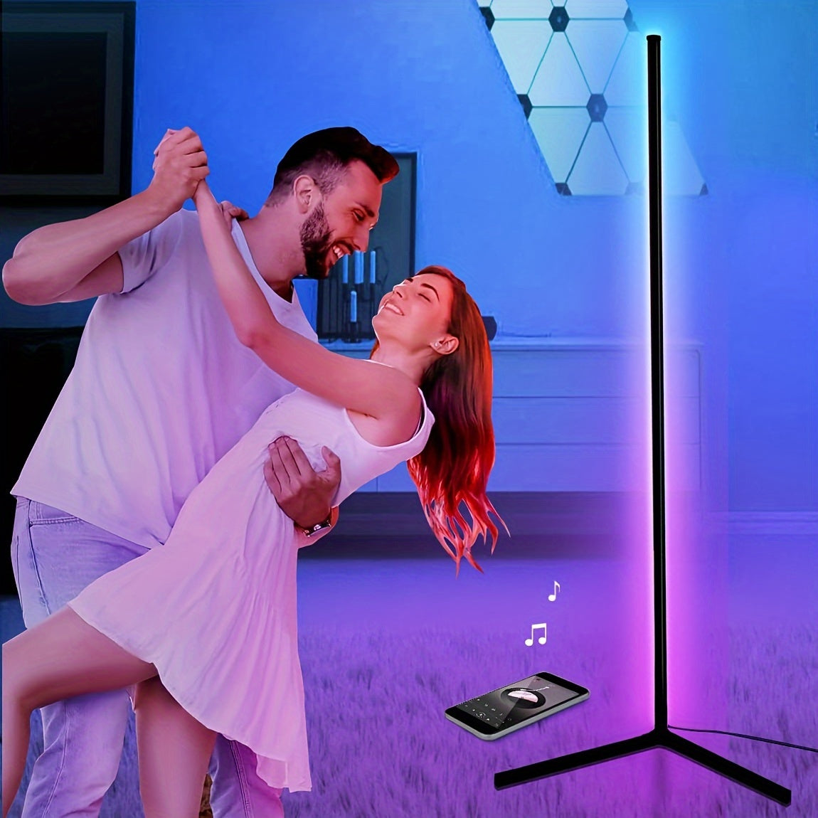 RGB LED Corner Floor Lamp with Remote, USB Powered - Adjustable Height