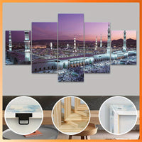 Mosque Landscape Canvas Wall Art Set, Wood Framed Ink Print Posters - 5pcs