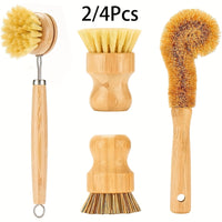 2/4pcs Natural Wood Handle Kitchen Cleaning Brush Set, Reusable Medium Firmness, with Sisal and Palm Fiber, for Pots, Pans, and Vegetables, Non-Electric Cookware Scrubbing Kit
