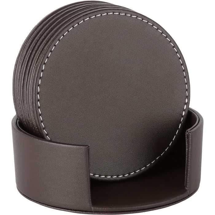 Leather Coasters Set of 6 - Drink Mats for Coffee Table, Bar, Kitchen - Durable Faux Leather Cup Pads for All Occasions - Ideal for Christmas, Halloween, Easter, Hanukkah, Thanksgiving - Round, 10cm