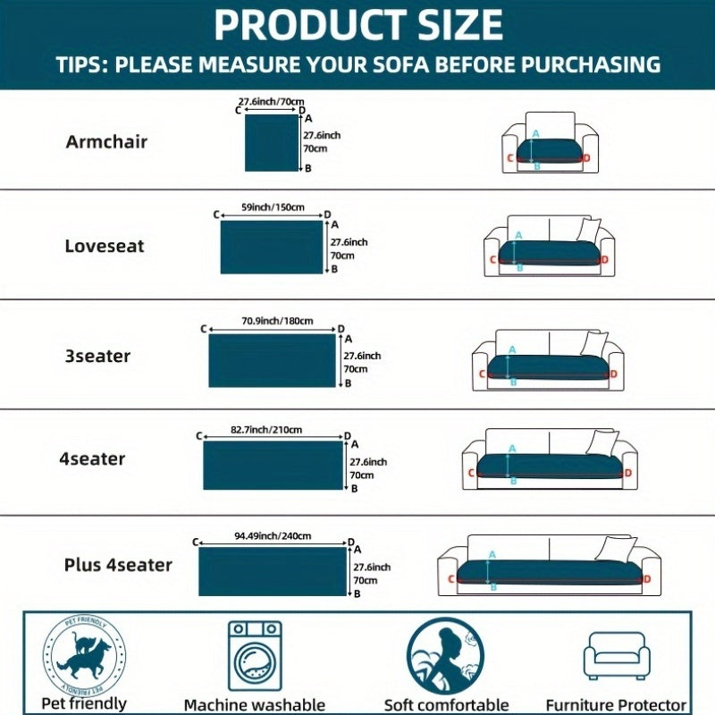 1pc Contemporary Thick Suede Sofa Pad, Machine Washable, Pet Friendly, Polyester 100%, Short Plush, Quilted Design, No Printing, Compatible with Armchair, Loveseat, 3-Seater, 4-Seater, Sectional Sofas, 250-300 g/㎡ - Ideal f