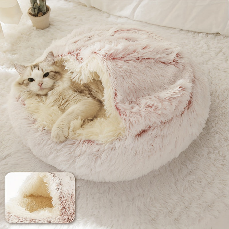 Luxurious Plush Hooded Donut Pet Bed for Cats & Small Dogs