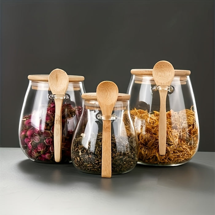 Jar + Spoon 2pcs Set: Sealed Glass Storage Jar with Spoon - Perfect for Coffee, Sugar, Tea, Salt, Candy and Spices | Ideal Kitchen Organizer for Home, Restaurant and Food Truck