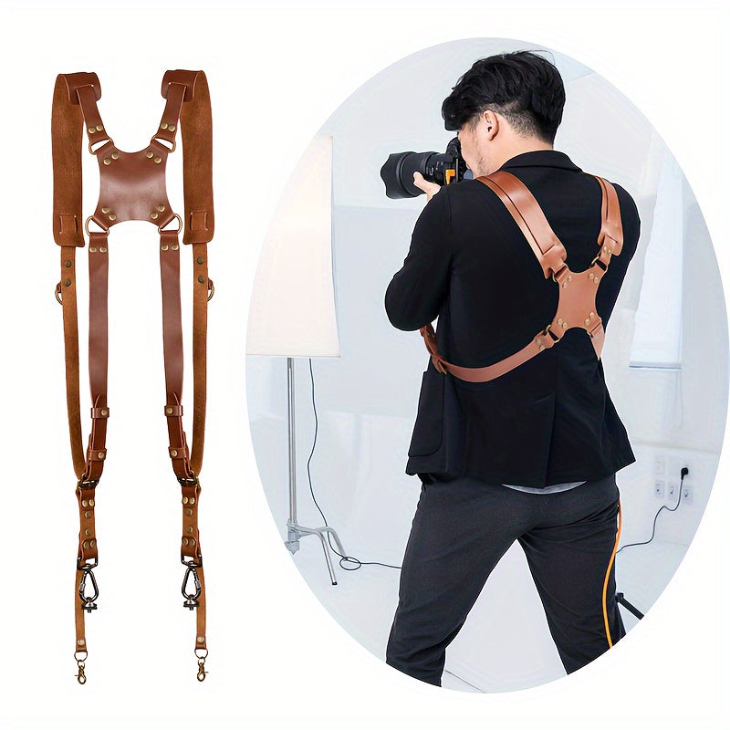 Leather Dual Camera Harness, Professional Photographer Adjustable Shoulder Straps