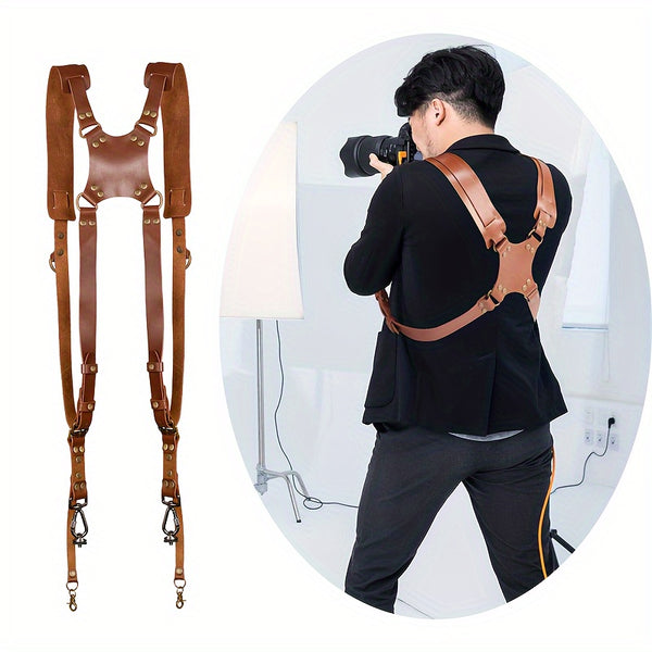 Leather Dual Camera Harness, Professional Photographer Adjustable Shoulder Straps