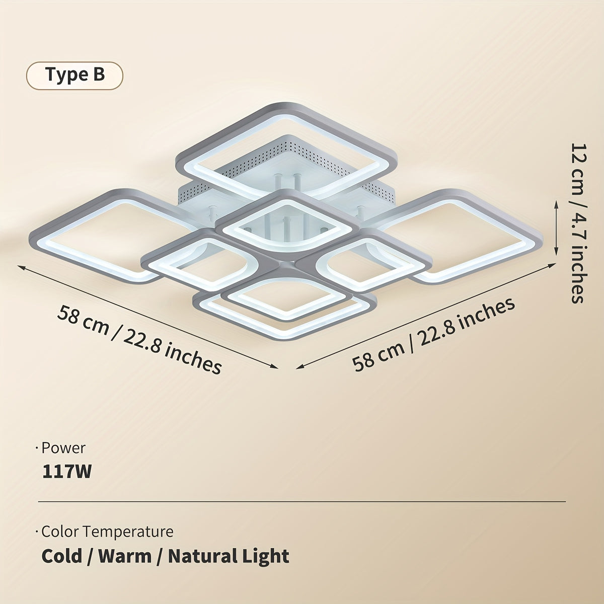 Modern LED Ceiling Light Fixture - Dimmable Metal Semi Flush Mount with Remote, Acrylic Shade, Infrared Sensor, 110-240V Hard-Wired Indoor Lighting for Living Room, Bedroom, Study - No Battery Required