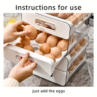 Large 32-Grid Transparent Double-Layer Egg Storage Box with Drawer