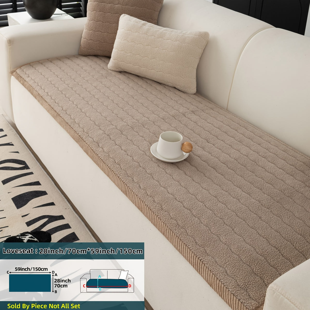 1pc Contemporary Thick Suede Sofa Pad, Machine Washable, Pet Friendly, Polyester 100%, Short Plush, Quilted Design, No Printing, Compatible with Armchair, Loveseat, 3-Seater, 4-Seater, Sectional Sofas, 250-300 g/㎡ - Ideal f
