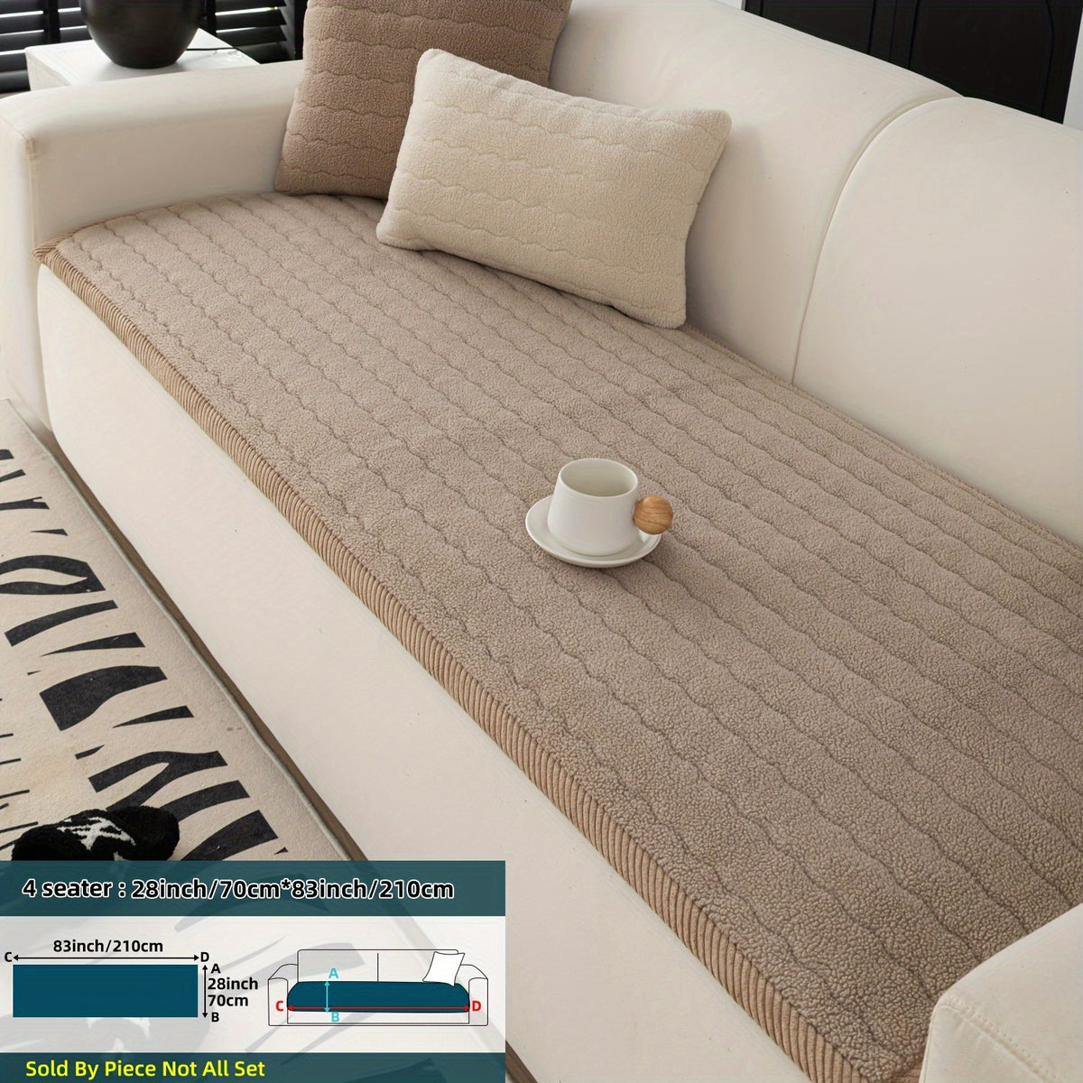 1pc Contemporary Thick Suede Sofa Pad, Machine Washable, Pet Friendly, Polyester 100%, Short Plush, Quilted Design, No Printing, Compatible with Armchair, Loveseat, 3-Seater, 4-Seater, Sectional Sofas, 250-300 g/㎡ - Ideal f