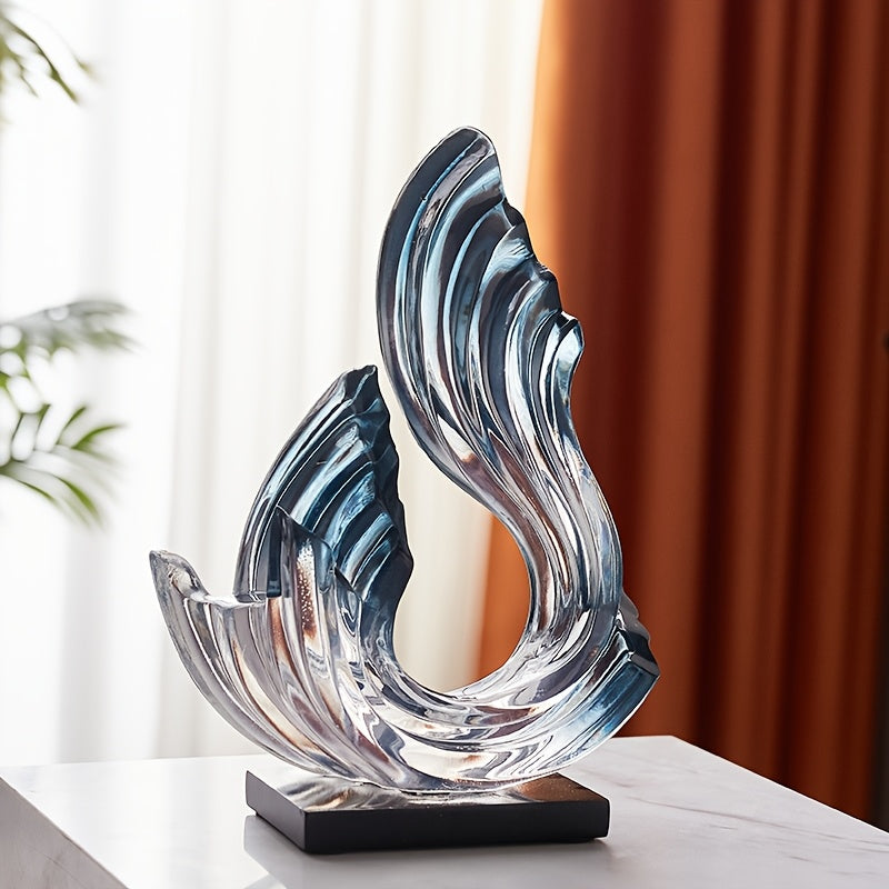 Elegant Blue-Green Resin Abstract Wave Statue