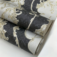 Floral Damask Vinyl Wallpaper Roll - Washable Non-Adhesive Wall Covering