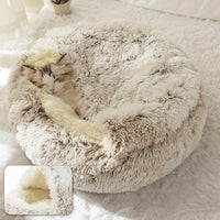 Luxurious Plush Hooded Donut Pet Bed for Cats & Small Dogs