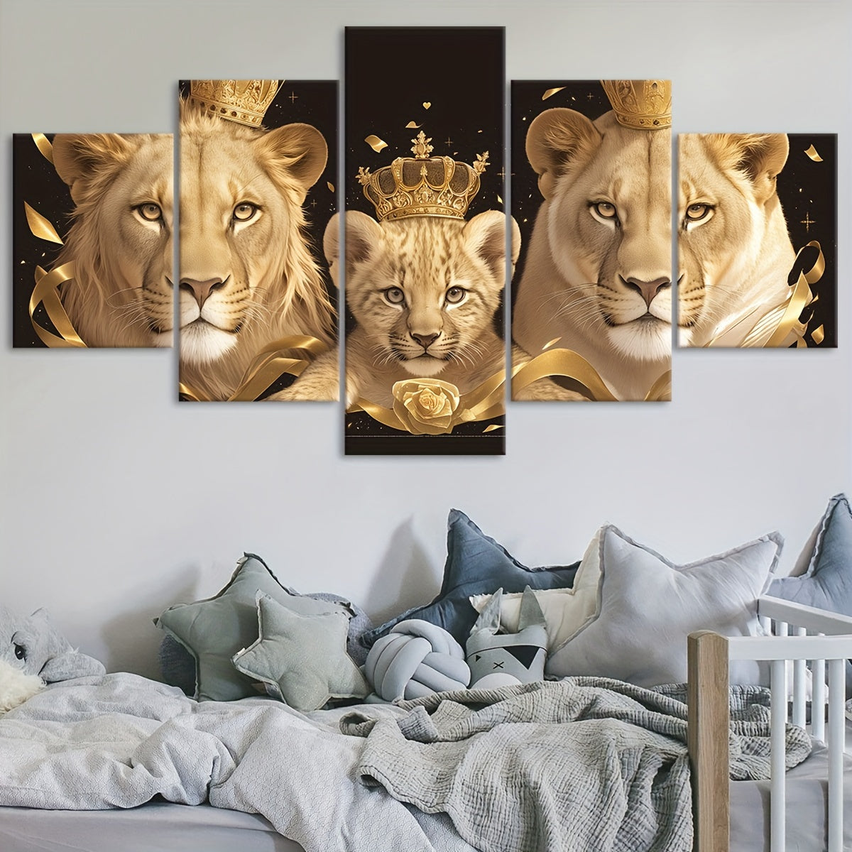 Art Deco Lion Family Canvas Wall Art Set - 5pcs