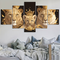 Art Deco Lion Family Canvas Wall Art Set - 5pcs