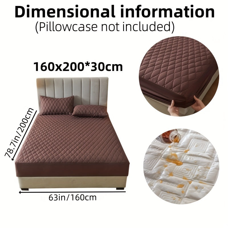 1pc Layered Solid Color Waterproof Mattress Protector (Without Pillowcase And Pillow Insert) Soft And Comfortable Mattress Cover Bedroom Guest Room Bedding Waterproof Mattress Protector Room Bedspread Non-slip All-inclusive P