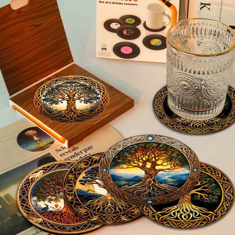 Tree of Life Wooden Coaster Set - 6pcs