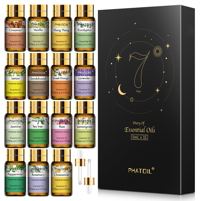 PHATOIL 15pcs Essential Oil Set, Mood Lifting Aromatic Oils, Multipurpose Liquid Format, Under 1L Capacity, No Effect - Single Blend Varieties
