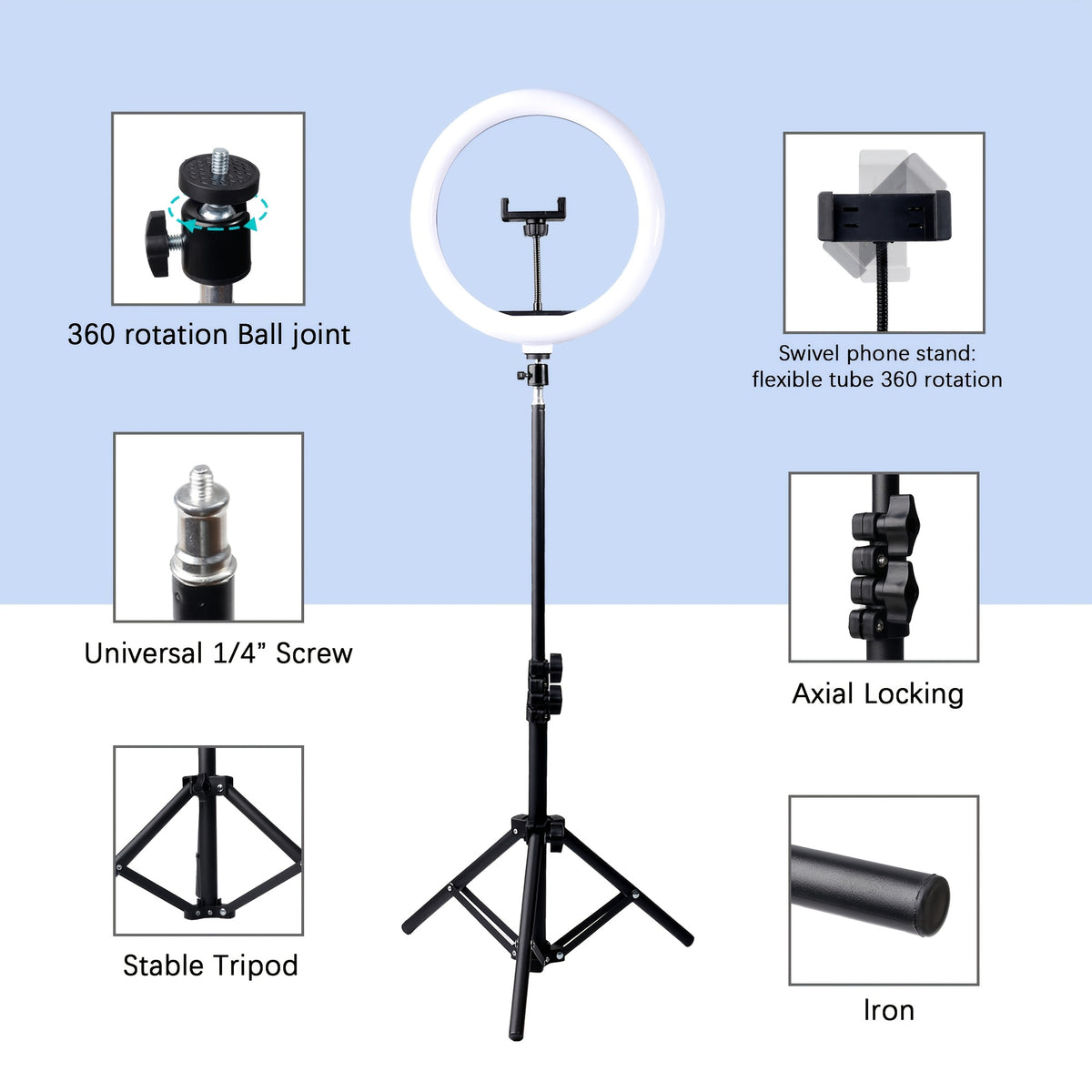 LED Selfie Ring Light - Extendable Tripod, 39cm