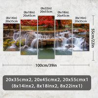 Wooden Framed Canvas, Jungle And Stream Theme Poster - 5pcs