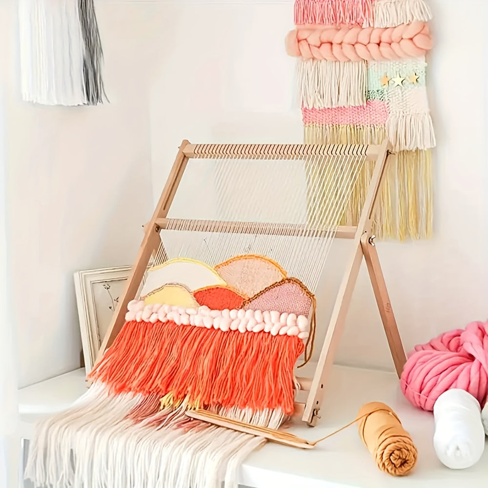 Wooden DIY Weaving Loom Kit, Handcraft Knitting Frame with Shuttle & Beaters, Yarn Weaving Tool for Tassel Tapestry & Carpet, No Electricity Required, Handmade Home Decor Craft Set