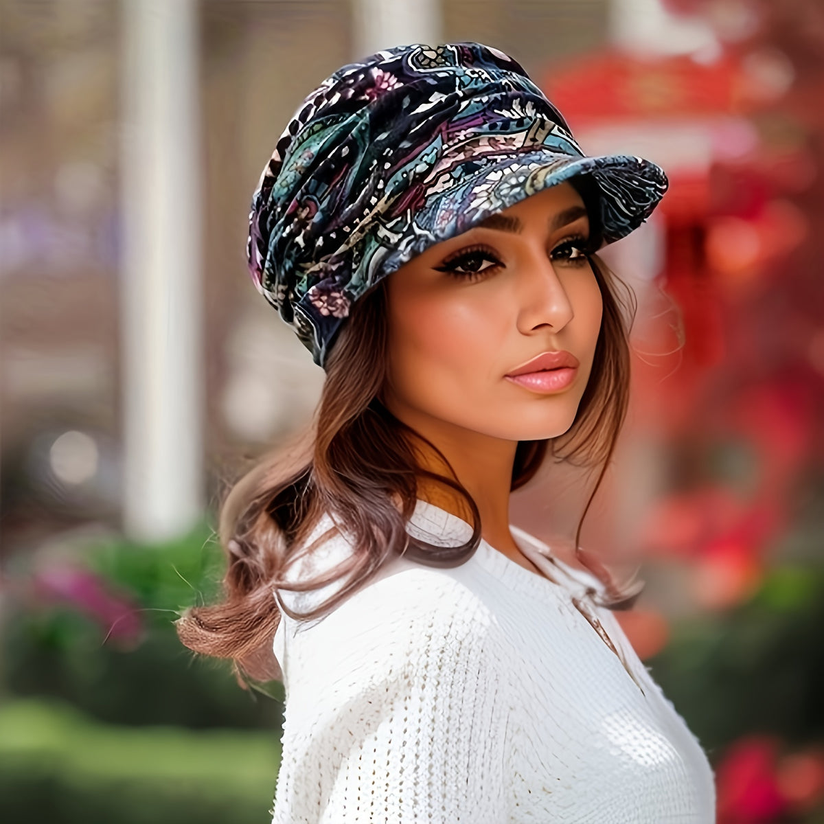 Women's Lightweight Newsboy Cap With Breathable Fabric, Floral Print