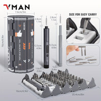 VMAN 138-in-1 Precision Electric Screwdriver Set, Handheld Chrome Vanadium Steel, Battery/USB Dual Power Mode, 230mAh Rechargeable Lithium Polymer Battery, ≤36V Operating Voltage for Mobile Phones, Cameras, Computers, Gamin
