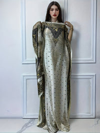 Print Boat Neck Abaya, Elegant Short Batwing Sleeve Loose Dress With Scarf For Spring & Summer, Women'S Clothing