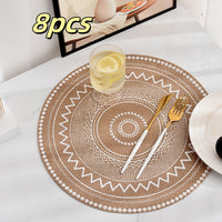 4/6/8pcs Bohemian Jute Placemats Set, Non-Slip Round Dining Table Mats for Kitchen, Wedding, Home Decor, Christmas Party Table Decoration, Handwoven Tissue Cover, Washable