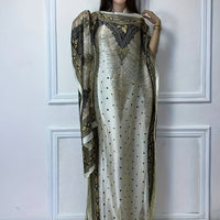 Print Boat Neck Abaya, Elegant Short Batwing Sleeve Loose Dress With Scarf For Spring & Summer, Women'S Clothing