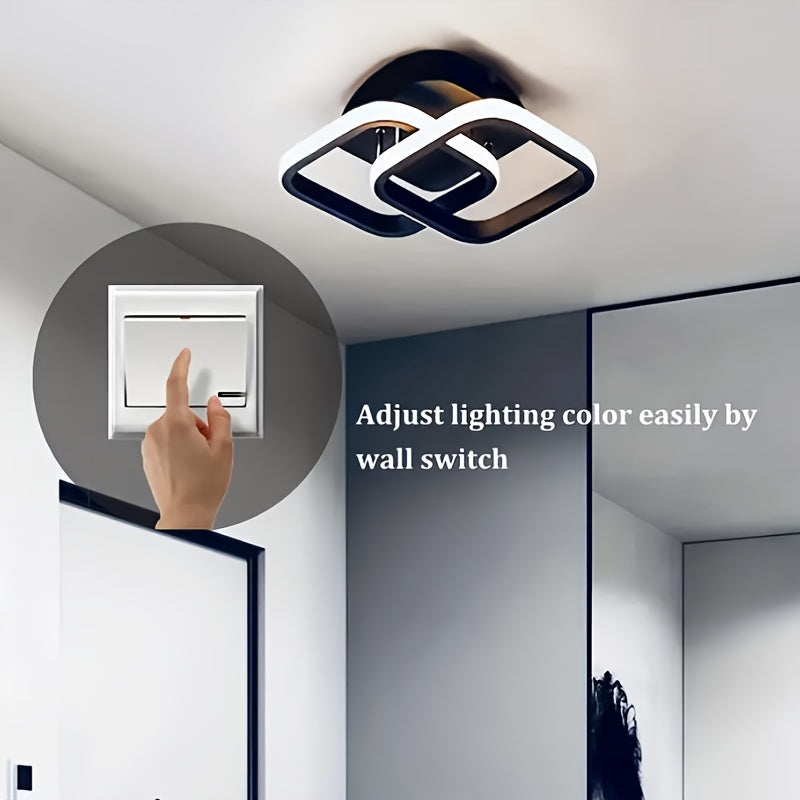 1pc Warm White / Three-color Changing Light Square Design Ultra-thin Anti-flicker Modern Nordic Ceiling Lamp Double Ring Chandelier / Geometric Combination Lamp / Living Room Main Lamp / Bedroom Decorative Lamp / Restaurant A