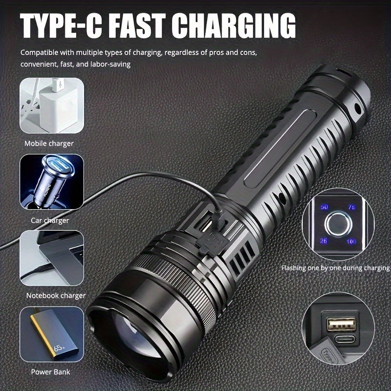 Ultra-Bright LED Flashlight, 1200 Lumen Aluminum Alloy, 800m Range