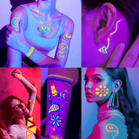 Neon UV Light Temporary Tattoos, Fluorescent Glow in the Dark Stickers - 20-Pack