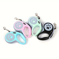 Paw Print Retractable Dog Leash, Durable Polyester Material