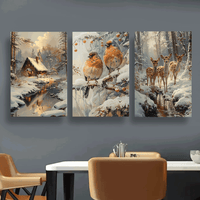 Winter Cabin & Wildlife Canvas Art Set, 39.88x59.94cm - 3pcs