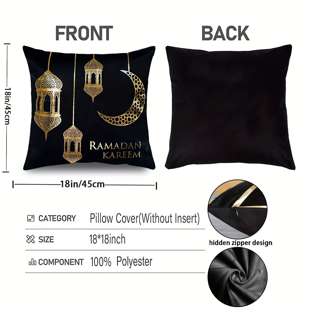 Golden Stamping Black Decorative Ramadan Throw Pillow Covers - 2pcs