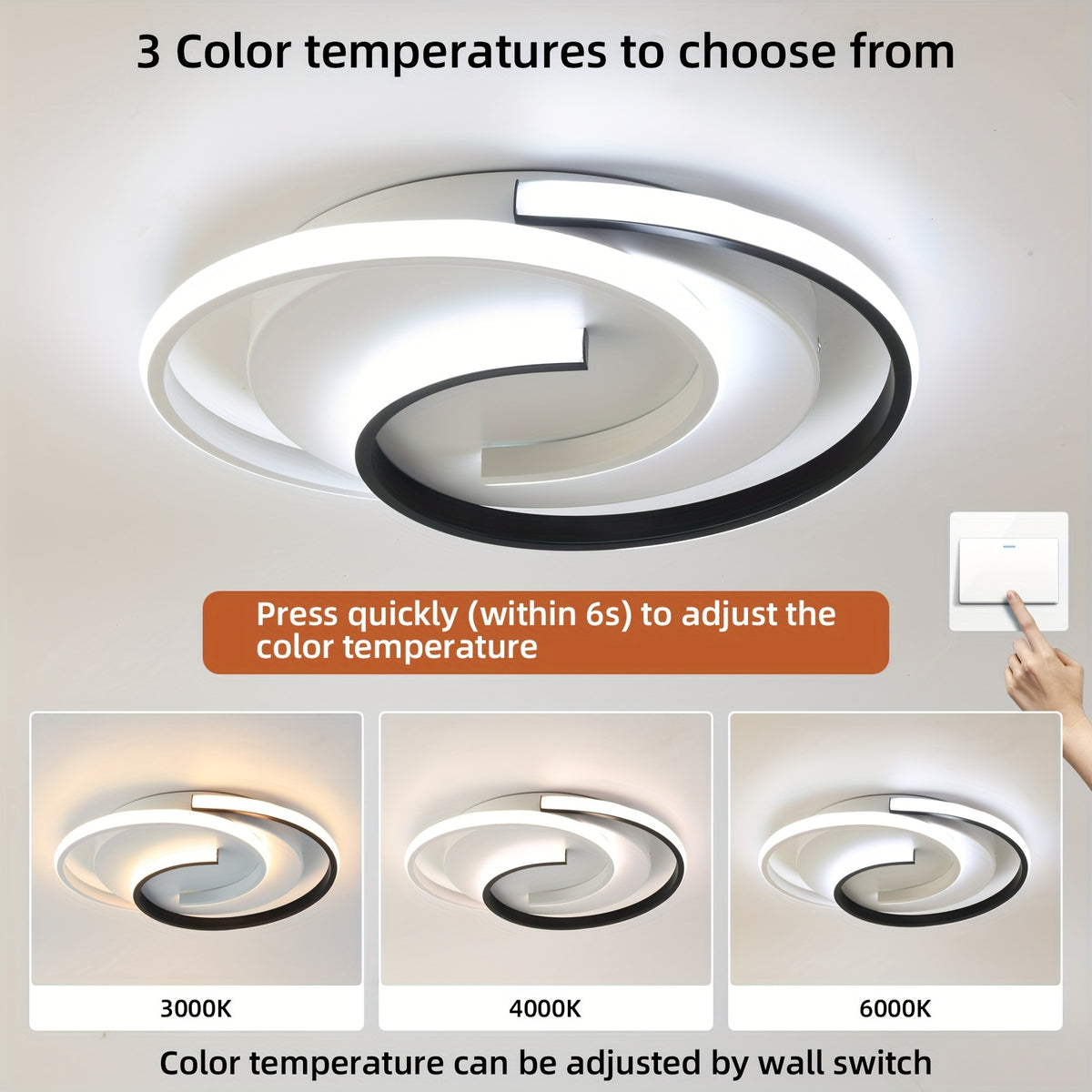 LED ceiling light source, 3000K/4000K/6000K modern ceiling light, black and white bedroom light source, round, living room light source with, for living room, bedroom, office