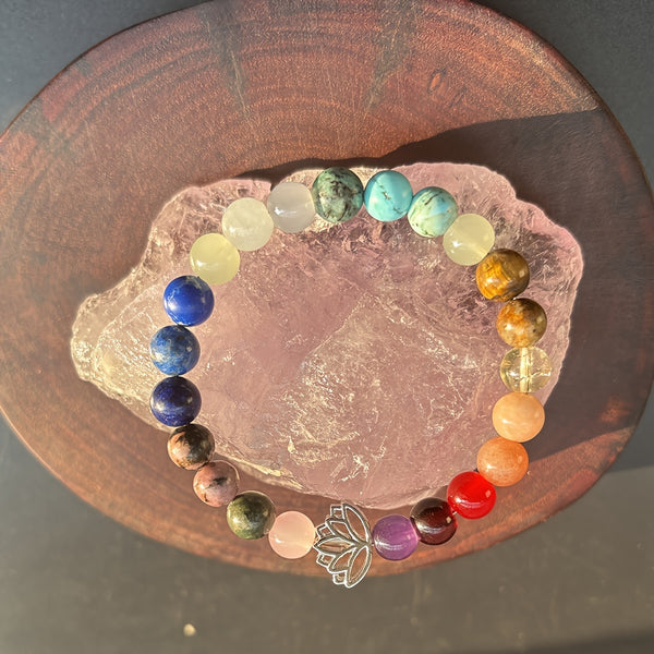 Bohemian Lotus Chakra Stretch Bracelet with Natural Gemstones