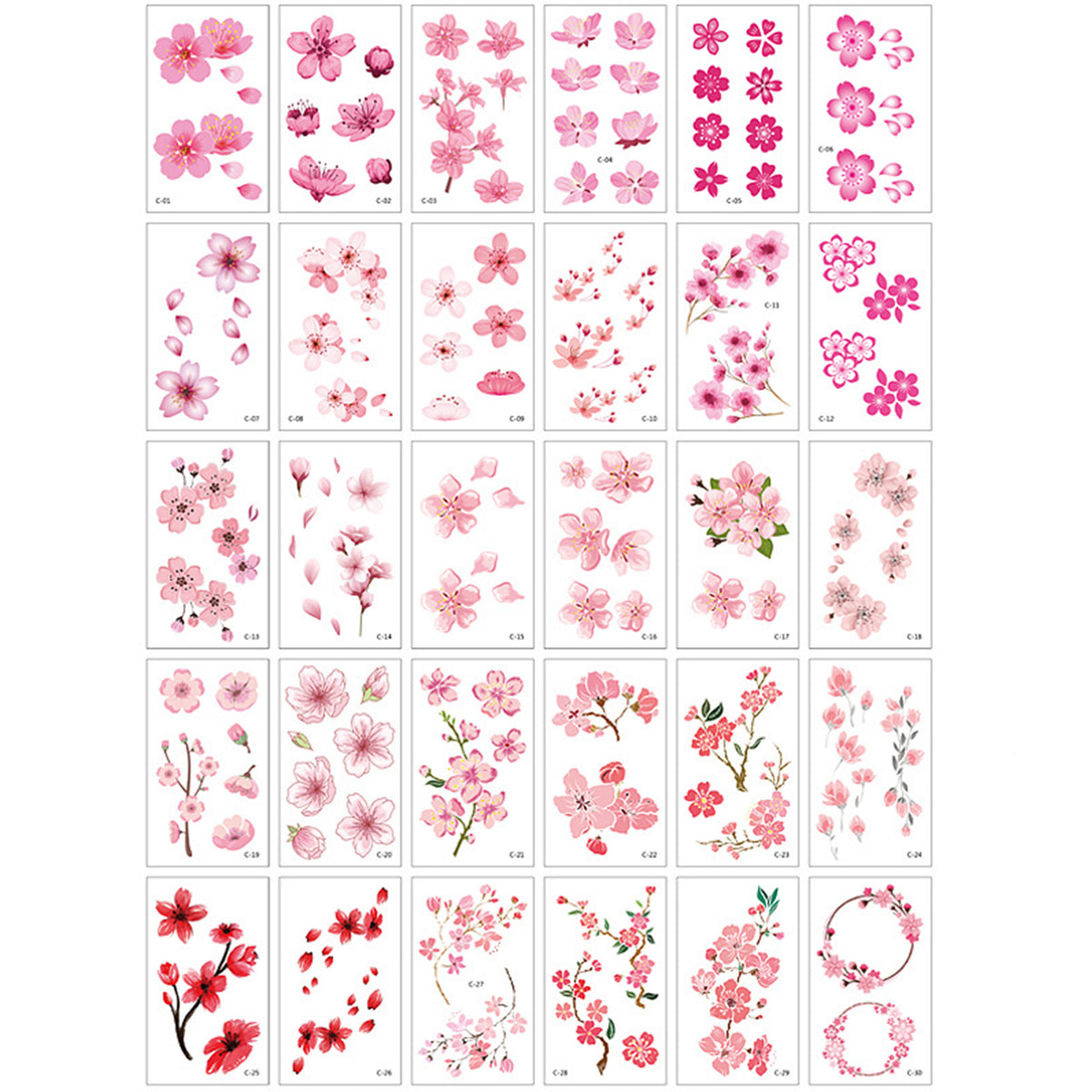 Pink Cherry Blossom Tattoos - Waterproof, Realistic Floral Stickers - 30pcs