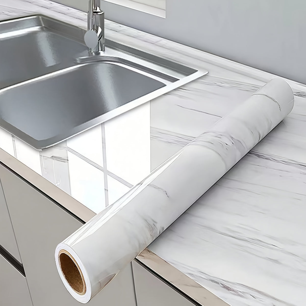 Marble Aluminum Foil Kitchen Wallpaper - High Temp, Waterproof & Oil-Resistant Sticker for Cabinets and Stovetops, 299.72cmx15.7